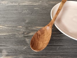 Long walnut wood cooking spoon Handmade serving spoon Wooden kitchen utensils - £37.77 GBP