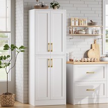 Pantry - Kitchen Pantry Cabinet With 4 Doors And Adjustable Shelves, Tall White  - $297.99