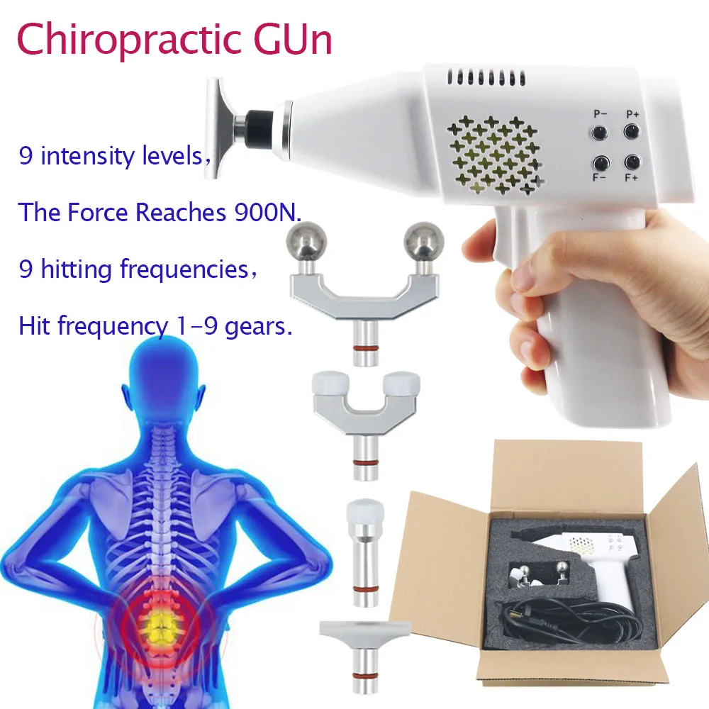  900n 9 level adjustable 4 heads replaceable body massage electric chiropractic gun set thumb200