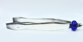 N-A MAGALI Blue Glass Bead Silver Plate Ice Tongs 7” Signed - $24.75