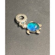 PANDORA 925 STERLING SILVER AND BLUE MURANO GLASS  TURTLE BRACELET CHARM... - $28.31