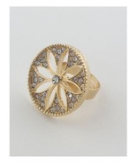 Women s Gold Color Rhinestone Flower Adjustable Ring - £6.22 GBP