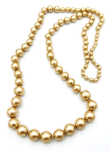 Vintage Hand Knotted Graduated Golden Faux Pearl Infinite Strand Necklace 34 in - £15.92 GBP