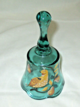 Vintage Fenton ? Teal Glass Bell Handpainted Partridge In Pear Tree - £17.80 GBP