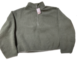 BODY Women&#39;s Crop Sherpa Half Zip Sweater, Khaki, Size Medium - $21.78