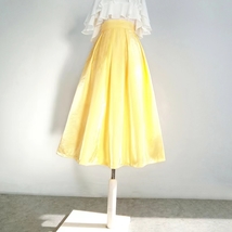 YELLOW Satin Pleated Midi Skirt Outfit Women Custom Plus Size Party Skirt image 2