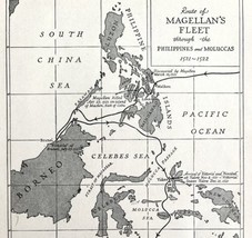Map 1930 Magellan&#39;s Route c1521-22 5.5 x 9&quot; Expedition History Ephemera DWEE2 - £15.97 GBP