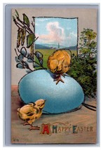 A Happy Easter Chicks Exaggerated Blue Egg Embossed UNP Postcard w Micah... - £3.15 GBP