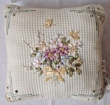 Waffle Weave Throw Pillow with Ribbon Flower Bouquet 9.5&quot; - £15.15 GBP