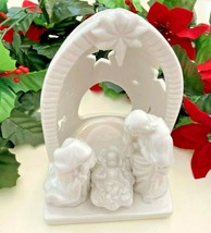 White Porcelain Ceramic Christmas Nativity Family Votive Tea Light Candle Holder - £7.43 GBP