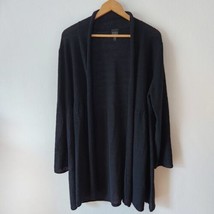 Eileen Fisher Open Front Cardigan 100% Wool Black Italian Yarn Knit Size XL - £39.33 GBP