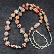 Antique HIMALAYAN Indo Tibetan Central Asian Etched Agate beads Necklace 6ED-A- - £140.16 GBP