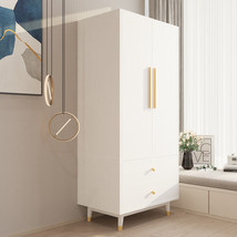 Bedroom Armoire Wardrobe Closet W/ 2 Drawers And Shelves Handles Hanging Rod - £296.62 GBP