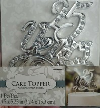 Crystal Rhinestone Silver Cake Topper "25 YEARS" - 4.5" x 5.25" - NEW IN PKG! - $7.84