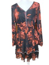 Black &amp; Burnt Orange Floral Mesh V-Neck Dress Halloween Fall Work Career... - $28.58