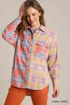 Mixed Plaid Boxy Cut Button Down Flannel With Front Pocket - £34.61 GBP