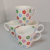 Set Of 4 Tata Ceramics Fine Bone China Coffee Tea Mugs  Colorful Daisy Flowers - £22.41 GBP