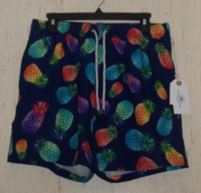 NWT MENS VINTAGE SUMMER NAVY BLUE W/ PINEAPPLES PRINT SWIM TRUNKS   SIZE L - £22.04 GBP