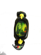 Bob Marley Classic Picture Inlay Acrylic Medalion Black Leather Adj Bracelet - £3.19 GBP