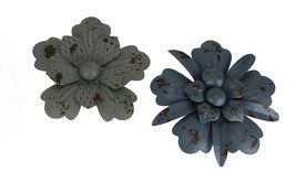 Scratch &amp; Dent Blue and Grey Metal Art Flower Wall Sculptures Set of 2 - £31.64 GBP