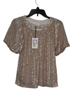 THML Women&#39;s Top Cropped Sequin Gold Balloon Shorts Sleeve Boxy Fit Size... - £19.32 GBP