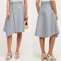 Anthropologie Maeve Sea Stripe Skirt 2 Blue White Asymmetrical Wrap Lined - $25.00