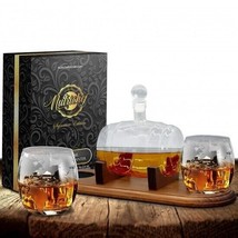 Ncgds19 Home Bar Whiskey Barrel Decanter Aerator Set W Whiskey Glasses - £78.35 GBP