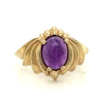 Vintage Sterling Signed Kabana Gold Plated Facet Oval Amethyst Designer Ring 8 - £43.42 GBP