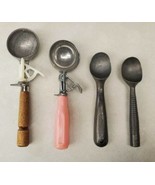 Vintage Ice Cream Scoop Lot of 4 Nuroll Roldip Wooden Handle Ribbed - $650.97 MXN
