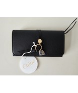 NWT CHLOE Black Calf Leather Alphabet Long Wallet With Flap 100% Authentic - £477.57 GBP