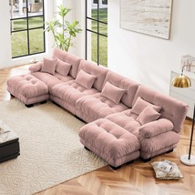 Pink Chenille U-Shaped Sectional Sofa with Ottomans - $1,270.99