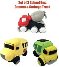 Set Of 3 Toy Plush Trucks - Garbage, School Bus, and Cement Truck 10” Size New - £38.08 GBP