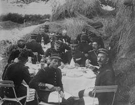 French Army officers dining outdoors near haystack 1914 World War I 8x10 Photo - $8.81