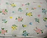Acrylic fuzzy vintage baby blanket White pink blue yellow flowers pastel... - $14.84