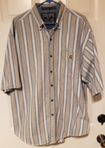 Vintage Colissum Men&#39;s Button Front Shirt Blue Gray Stripe Short Sleeve ... - £11.39 GBP