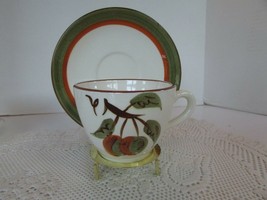 Stangle Pottery Teacup &amp; Saucer Orchard Song Trenton New Jersey Brown Green - £10.24 GBP