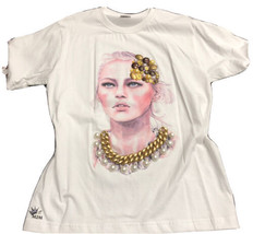 Unico Gemma Gioiello Perla Impreziosito Donna Grafico Tee T-Shirt Da M - £13.45 GBP