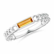 ANGARA Bezel-Set Baguette Citrine Solitaire Curb Link Ring for Women in 14K Gold - £359.92 GBP