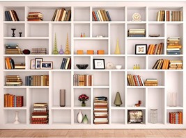 7x5ft White Bookshelf Backdrop Bookcase Backdrops Office Backdrop Video Conferen - £28.85 GBP