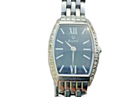 Diamond Wristwatch Ladies BULOVA Quartz 18 Natural Diamonds Runs Stainle... - £123.14 GBP