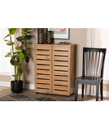Noela Oak Brown and Black Finished Metal 1-Door Shoe Storage Cabinet - $3,258.13 MXN