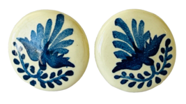 2 Ceramic Drawer Pulls Cabinet Knobs Round Hand Painted Flying Dove Mexico 1.5&quot; - £7.70 GBP