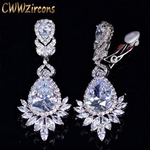 No Hole Piercing Ear Jewelry Cubic Zirconia Crystal Bridal Long Luxury Wedding C - £18.10 GBP