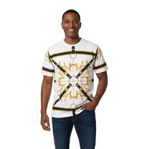 Men LAVERITA European Fashion Crew Shirt Rhine Stones Chain Floral 12085 White image 8