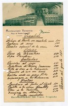 Restaurant Venecia Menu Playa de Vicente Lopez Buenos Aires Argentina 1930&#39;s  - £14.24 GBP