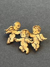 Vintage Small Premier Designs Signed Three Cute Silvertone Cherubs Brooch Pin – - $13.09