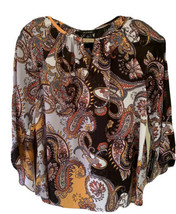 NEW Zac &amp; Rachel Blouse Tunic Top Bell Sleeve Paisley Gold Black Keyhole... - £15.00 GBP