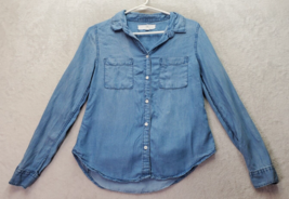 Thread &amp; Supply Shirt Women Size XS Blue Long Roll Tab Sleeve Collar Button Down - £18.14 GBP