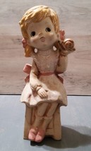 Vintage Lefton Ceramic Sitting Girl with Snail Pink Shoes Japan 7987 8&#39;&#39; Tall - £25.36 GBP