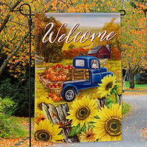 Ashland Welcome Fall Blue Truck on Farm Garden Flag-Single Sided,12&quot; x 18&quot; - £9.47 GBP